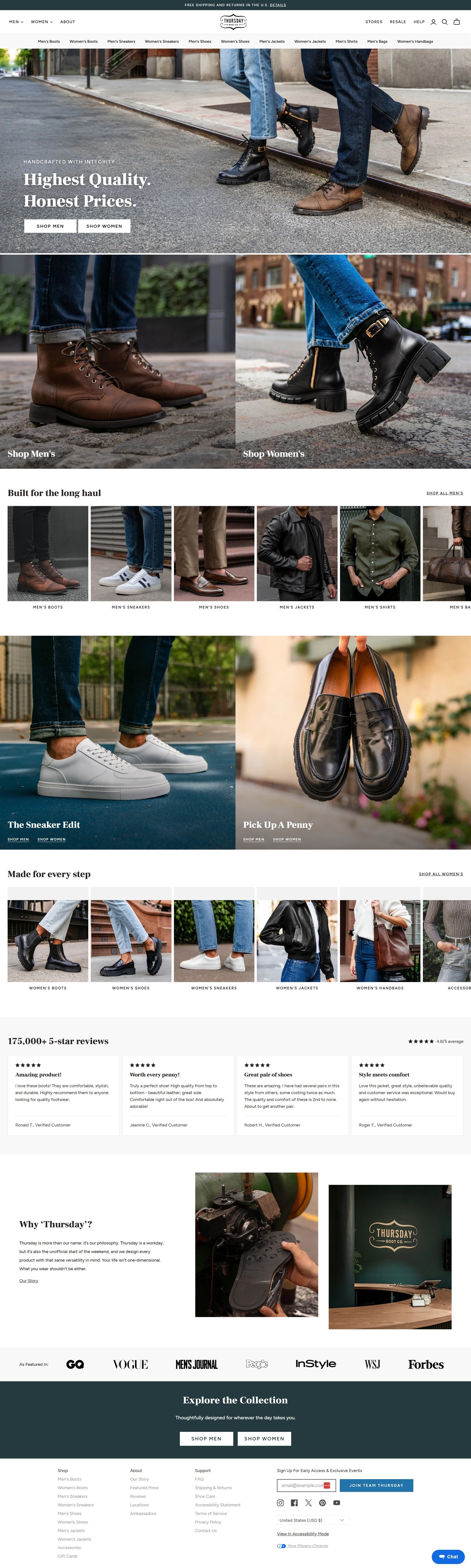 Thursday Boots homepage